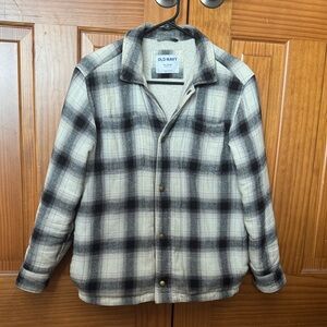 Old Navy Boys Shacket Jacket Sherpa Fleece Lined Plaid Black XL 14 16
